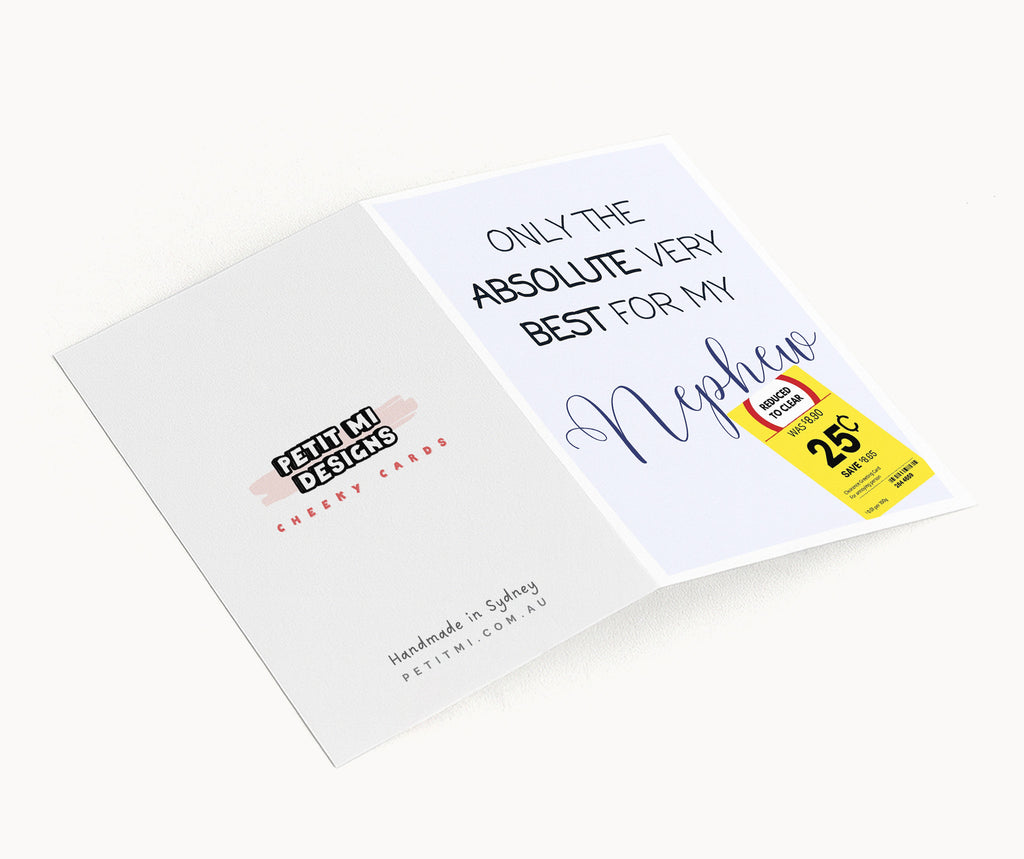 "Only The Absolute Very Best For My Nephew Yellow Label" Greeting Card