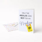 "Only The Absolute Very Best For My Nephew Yellow Label" Greeting Card